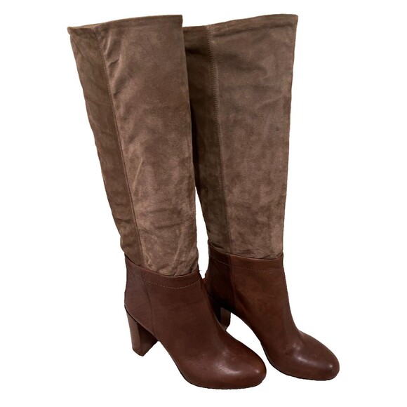 Vince Pilar Brown Leather Suede Leather Knee Tall Boot Stacked Heel Zip sz 7 NEW